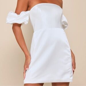 Lulus significant sensation white satin off the shoulder mini dress